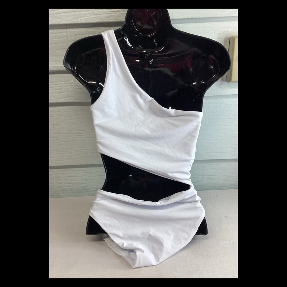 White one piece swimsuit. - Picture 3 of 8
